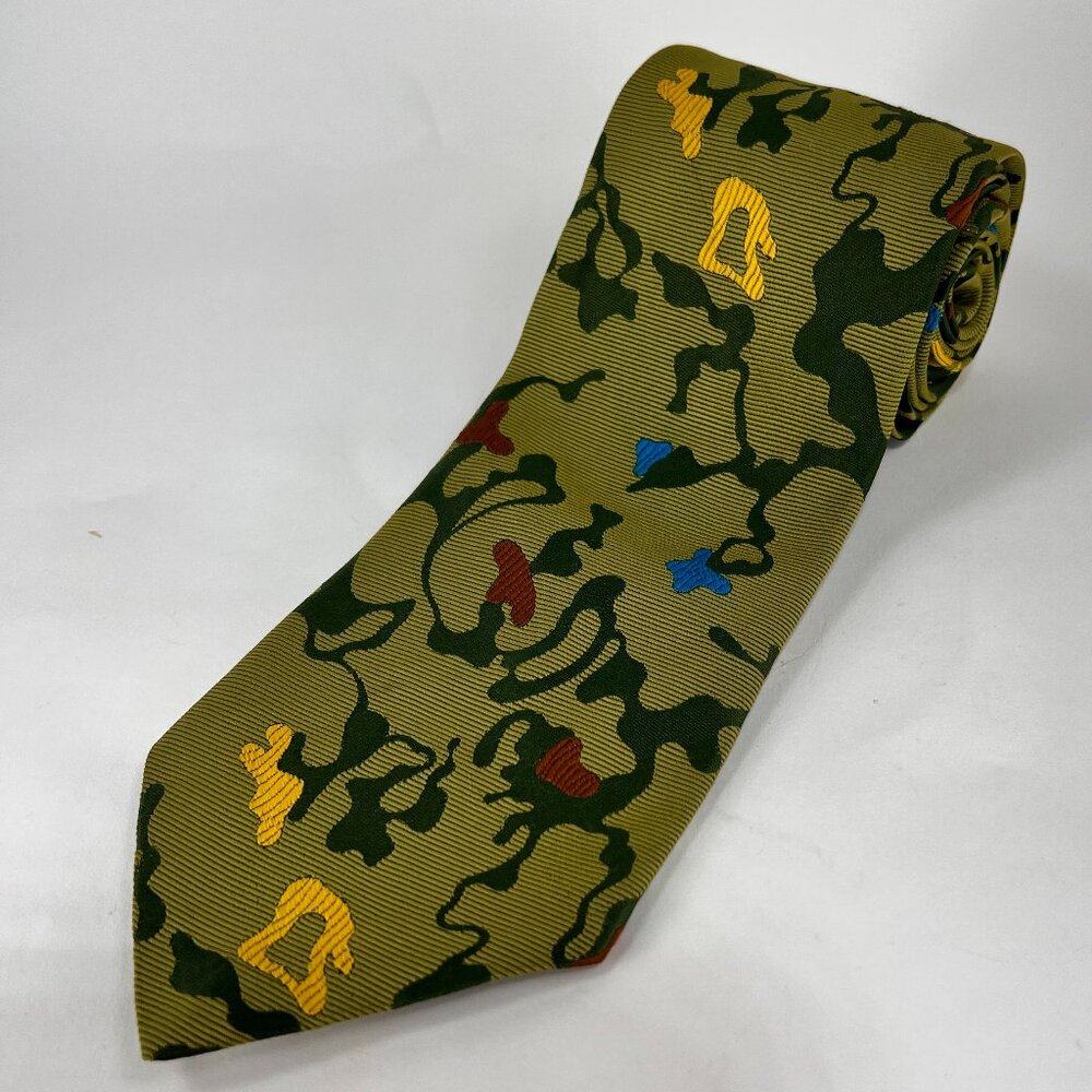 Vtg Superba Necktie Tie Green Camouflage 100% Dacron Camo Rockabilly Mens 60s